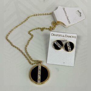 NWT Vintage Draper’s & Damon’s Gold Black & Rhinestone Set Necklace Earrings